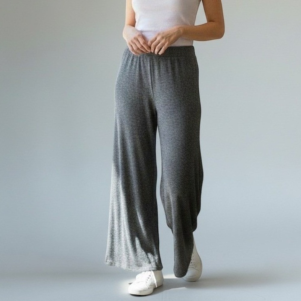 Daily Ritual Womens XXL Gray Ribbed Knit Wide Leg Lounge Pants High Rise Culotte